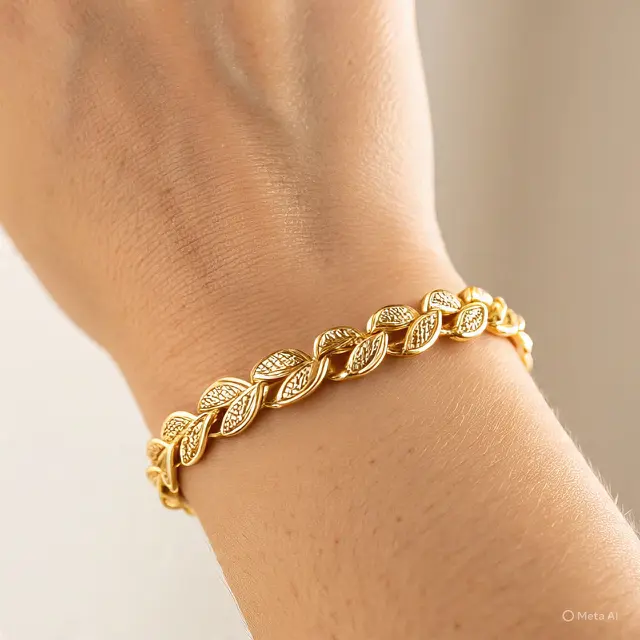 Model Gelang Daun Rantai Emas 24 Karat untuk Tangan Kurus