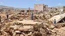 Sejumlah bangunan runtuh akibat banjir besar juga terlihat di Derna, Libya, Rabu, 13 September 2023. (AP Photo/Yousef Murad)