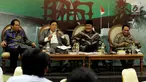 Ketua BURT, Anton Sihombing, Wakil Ketua DPR RI, Utut Adianto, Pakar Hukum Tata Negara, Jimly Asshiddiqie dan Ketua Komisi II DPR RI, Zainudin Amali dalam diskusi Dialektika Demokrasi di Kompleks Parlemen, Jakarta, Kamis (2/8). (Liputan6.com/Johan Tallo)