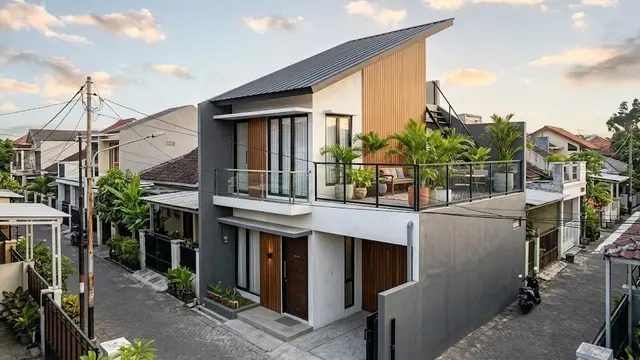 Rumah Atap Miring dengan Rooftop
