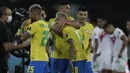 Brasil akhirnya dapat melenggang ke partai Final Conmebol Copa America 2021 lewat keunggulan tipisnya. Ia akan menantang pemenang antara Argentina dan Ekuador. (Foto: AP/Silvia Izquierdo)