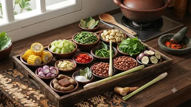 Bahan-Bahan Resep Sayur Asem Bumbu Iris (AI Generated)