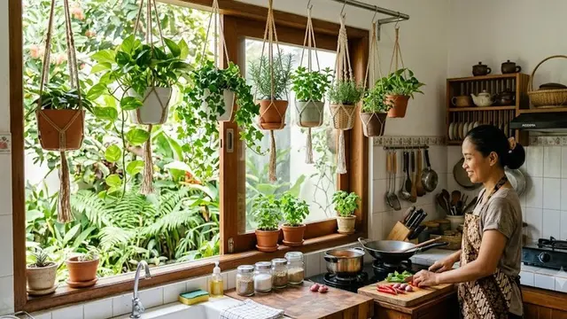 Dekorasi Dapur dengan Tanaman Gantung (AI Generated)