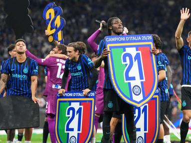 Inter Milan mengunci gelar juara Liga Italia 2025/2026 pada laga pekan ke-35, Minggu (03/05/2026). (AP Photo/Luca Bruno)