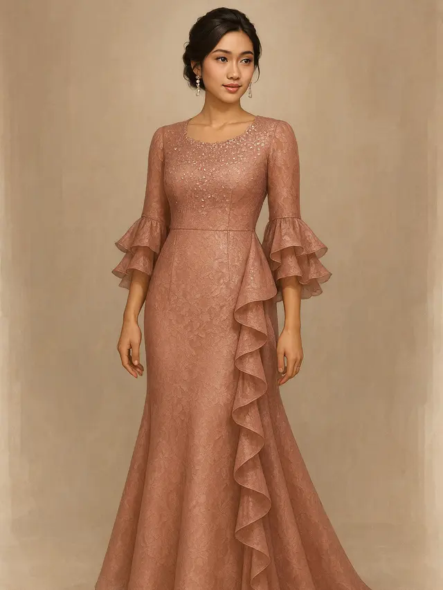 Model Long Dress Brokat Modern untuk Pesta (Image by ChatGPT)