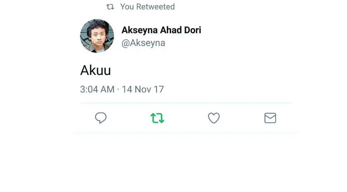 Tweet akun Akseyna Ahad Dori. (/Nafisyul Qodar)