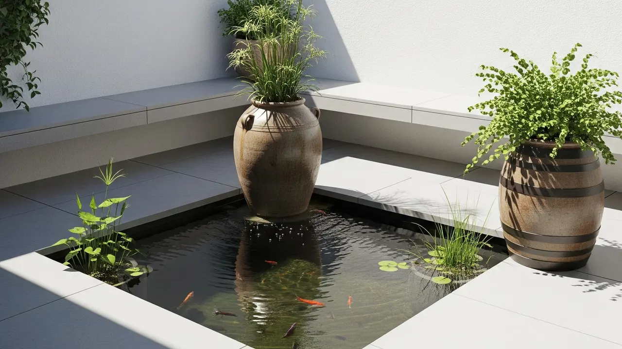 Model Teras Rumah 2x2 dengan Kolam Ikan Mini (Image by Gemini AI)