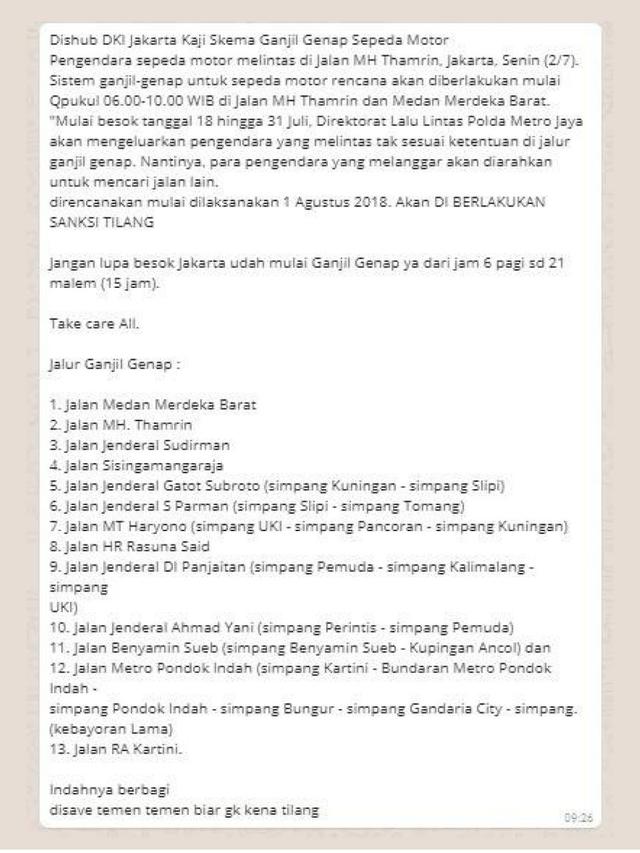 Hoax ganjil genap sepeda motor