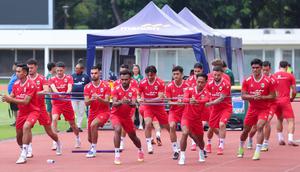 Para pemain Timnas Indonesia menggelar sesi latihan untuk FIFA Series 2026 Stadion Madya, Komplek Gelora Bung Karno, Jakarta, Minggu (29/3/2026). (Bola.com/M Iqbal Ichsan)