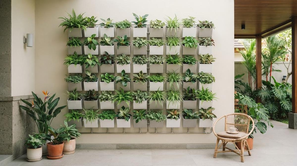 Kebun Vertikal dengan Pot Modular