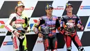 Jorge Martin berhasil mengamankan pole position saat sesi kualifikasi 2 MotoGP Indonesia 2024 di Sirkuit Internasional Pertamina Mandalika, pada Sabtu (28/9/2024) pagi WIB. (SONNY TUMBELAKA/AFP)