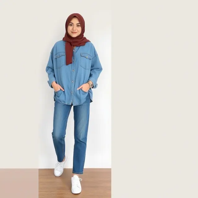 outfit denim hijabers (ilustrasi by qwen.ai)