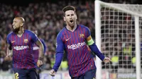 1. Lionel Messi (Barcelona) - La Pulga tampil perkasa saat menyingkirkan Manchester United 4-0 di perempatfinal Liga Champions 2019. Pria asal Argentina ini mencetak dua gol pada laga tersebut. (AP/Manu Fernandez)
