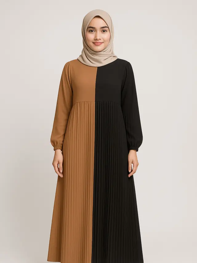 Gamis Kombinasi Plisket untuk Outfit Sehari-hari (Foto: ChatGPT)