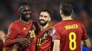 Belgia menyegel satu tempat ke Putaran Final Piala Dunia 2022 usai mengalahkan Estonia 3-1 dalam laga lanjutan Kualifikasi Grup E Zona Eropa, Sabtu (13/11/2021). Absennya Romelu Lukaku akibat masalah kebugaran dapat ditutupi oleh aksi ciamik Christian Benteke. (AFP/John Thys)