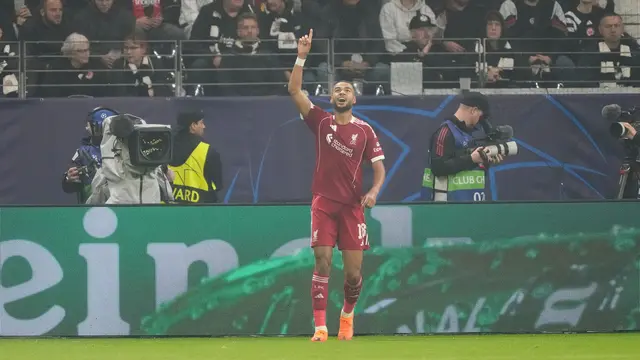 Selebrasi Cody Gakpo di laga Eintracht Frankfurt vs Liverpool