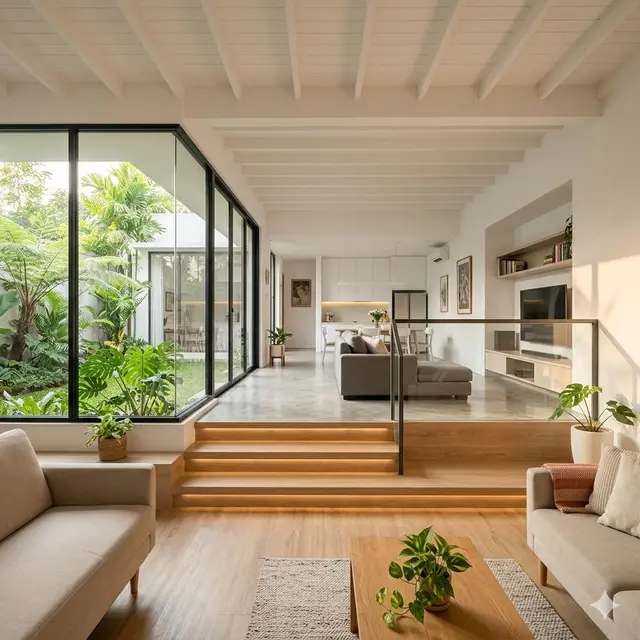 Desain Rumah Minimalis 1 Lantai dengan Area Semi Tingkat