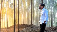 Presiden Joko Widodo atau Jokowi menikmati suasana hutan saat sunrise pada pagi hari setelah berkemah semalam di titik nol Ibu Kota Negara (IKN) Nusantara, Kecamatan Sepaku, Penajam Paser Utara, Kalimantan Timur, Selasa (15/3/2022). (FOTO: Setpres/Agus Suparto)