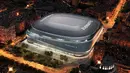 Visualisasi Stadion Santiago Bernabeu setelah direnovasi terlihat dalam gambar selebaran yang dirilis pada Selasa (2/4). Real Madrid siap merenovasi Santiago Bernabeu. (Real Madrid/Handout via REUTERS)