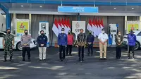 Presiden Joko Widodo meresmikan Stasiun Pengisian Kendaraan Listrik Umum (SPKLU) Ultra Fast Charging di Central Parking Nusa Dua. Badung,  Bali, Jumat (25/3/2022).