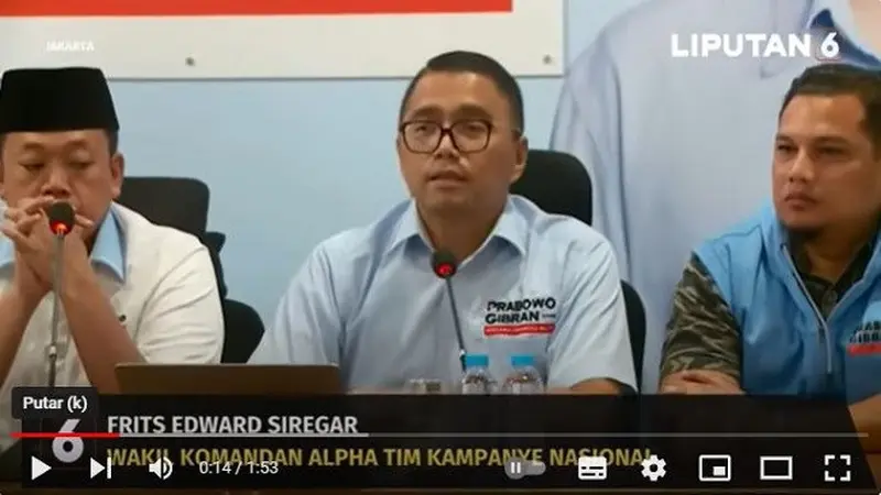 Wakil Komandan Alpha TKN Prabowo-Gibran, Fritz Edward Siregar. (YouTube Liputan6)