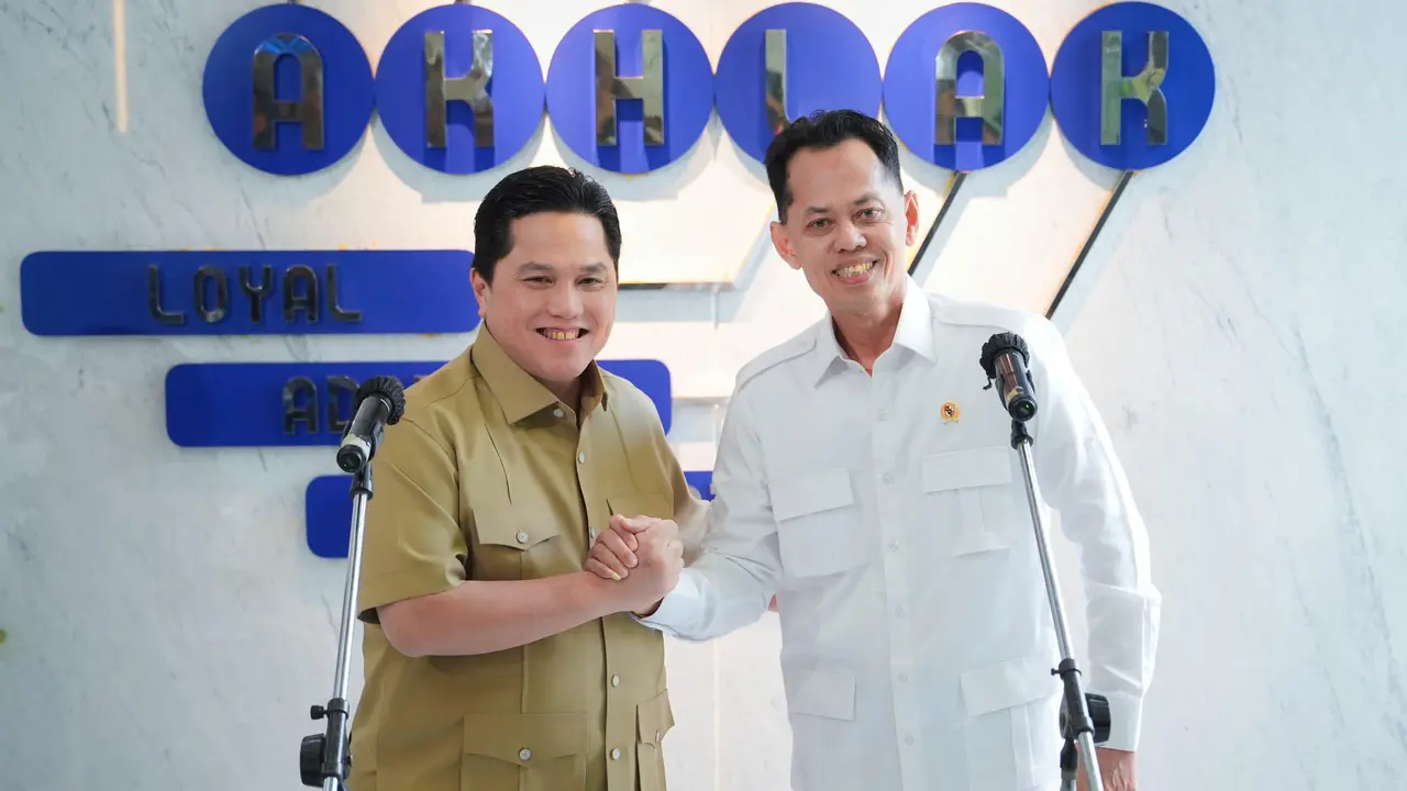 Menteri BUMN Erick Thohir bertemu Kepala Badan Pengendalian Pembangunan dan Investigasi Khusus, Aries Marsudiyanto.