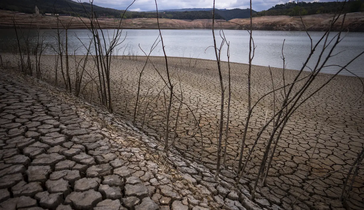 Pemerintah Spanyol mengatakan bahwa waduk-waduknya, bersama dengan waduk-waduk lain di Catalonia utara, telah menyusut hingga 27% dari kapasitasnya. (AP Photo/Emilio Morenatti)