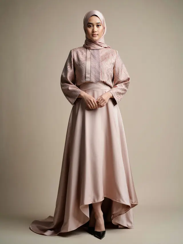 Dress Panjang Satin Kombinasi Brokat Muslim