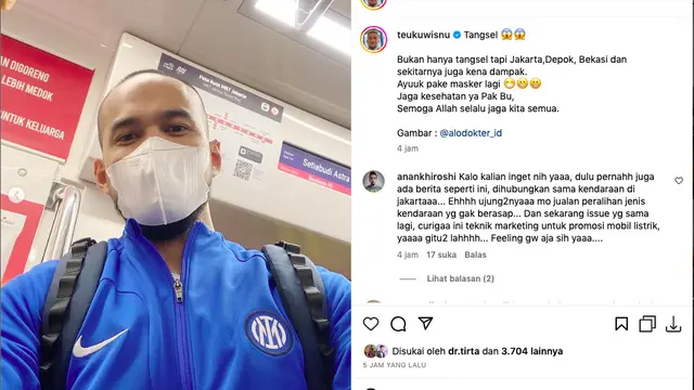Teuku Wisnu Ajak Masyarakat Kembali Pakai Masker, Dampak Polusi Udara yang Makin Parah. (instagram.com/teukuwisnu)