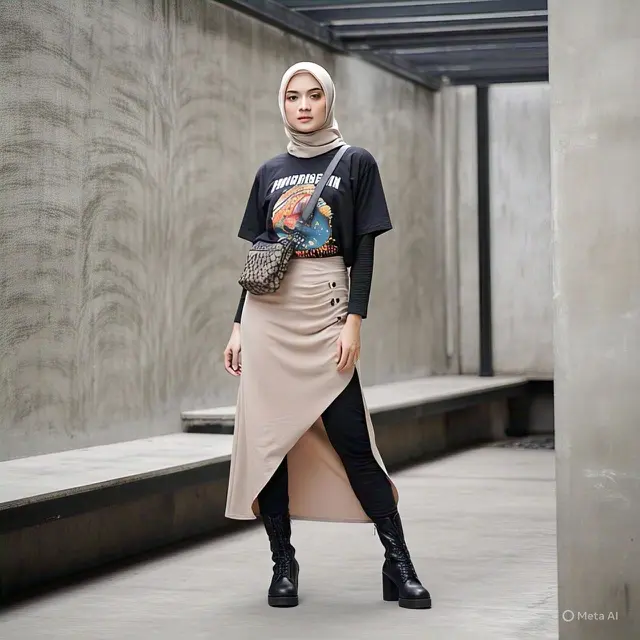 Outfit ke Mall Rok Asimetris dengan Kaus Grafis untuk Tampil Edgy