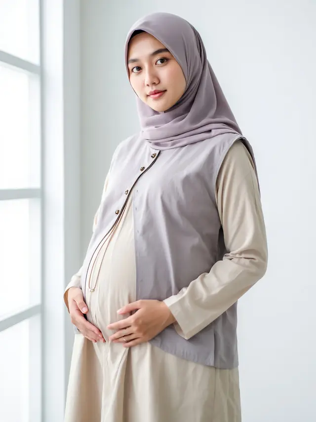 Model Gamis Ibu Hamil Kombinasi Polos Nyaman