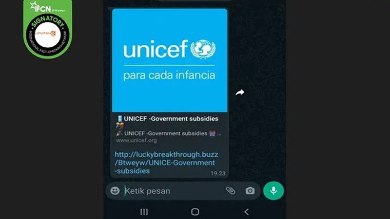 Situs palsu yang mencatut nama United Nations Children's Fund, atau Dana Anak Perserikatan Bangsa-Bangsa (UNICEF).