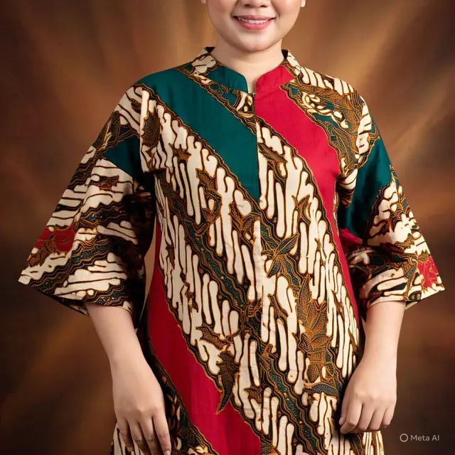Dress Batik Kombinasi dengan Warna Blok
