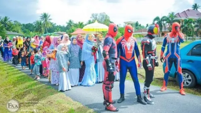 Kisah 4 Kakak Pakai Kostum Superhero di Pernikahan Adik Perempuan (sumber: facebook/Fadhil Aman Ahyat)