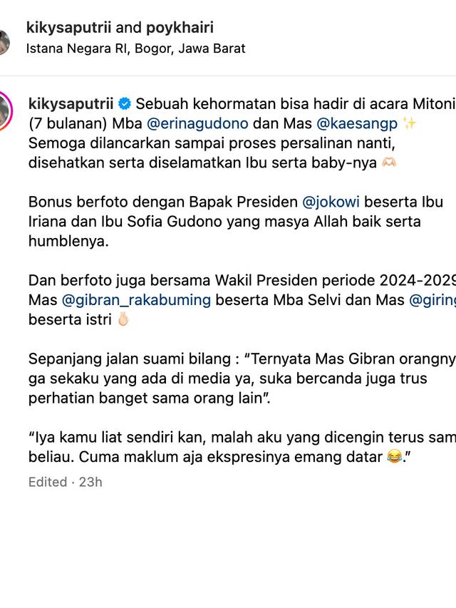 Unggahan Kiky Saputri. (Foto: Dok. Instagram @kikysaputrii)