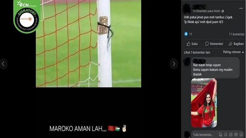 Gambar Tangkapan Layar Foto yang Diklaim Jimat Timnas Maroko Saat Pertandingan Piala Dunia Qatar 2022 (sumber: Facebook).