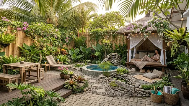 Halaman Rumah Bernuansa Resort dengan Budget Terjangkau (AI Generated)