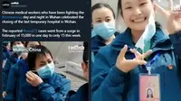 Cara unik tenaga medis rayakan menurunnya kasus virus corona di Wuhan, China. (Sumber: Twitter @redfishstream)