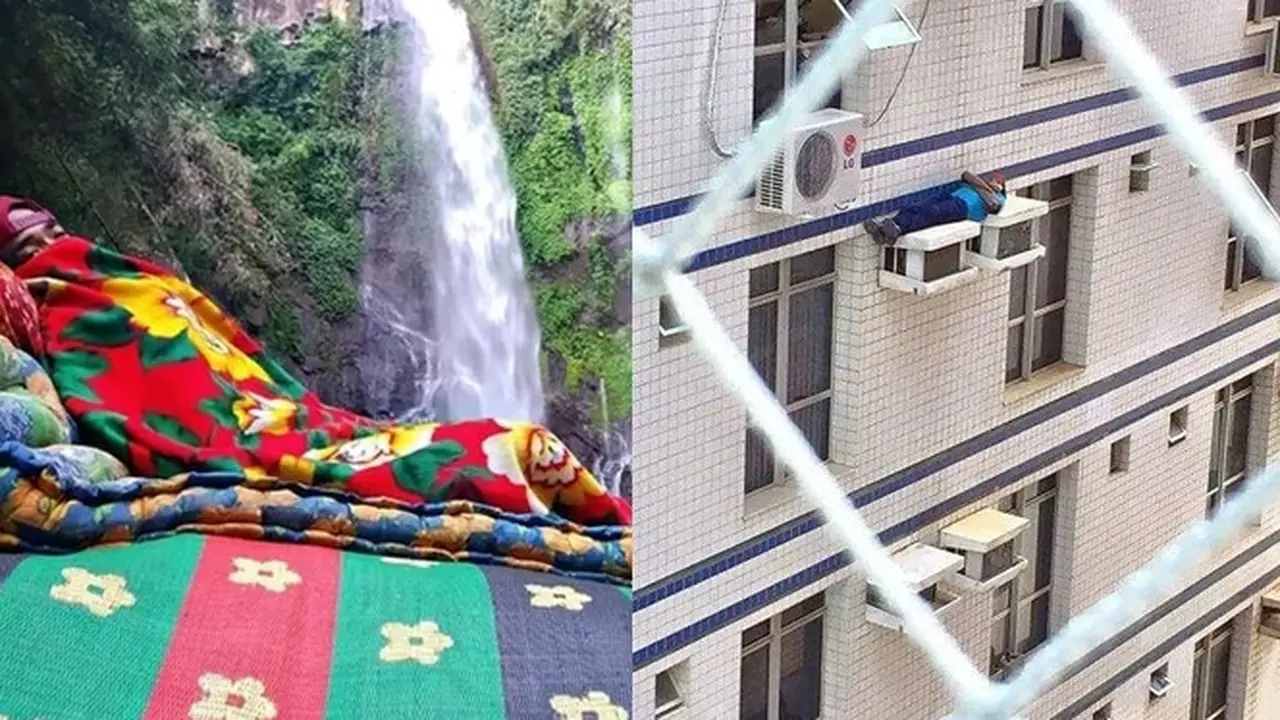 10 Potret Nyeleneh Orang Tidur di Tempat Berbahaya, Ada yang di Tebing