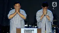 Dalam pidatonya Prabowo Subianto dan Rakabuming Raka bersyukur atas hasil hitung cepat (quick count) pemilu 2024. (Liputan6.com/Herman Zakharia)