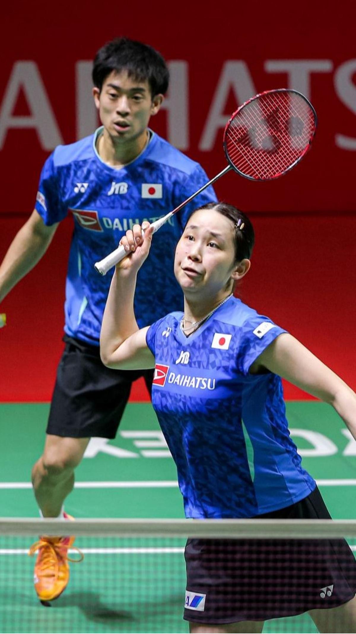 Aksi Hiroki Midorikawa/Natsu Saito saat menghadapi ganda campuran China.<br>(Foto Bola.com / Bagaskara Lazuardi)<br>