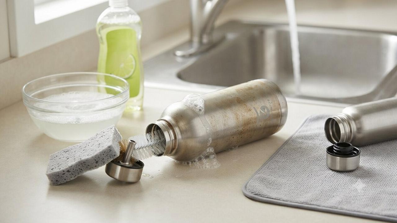 Cara Menghilangkan Bekas Kunyit di Botol Minum (AI Generated)