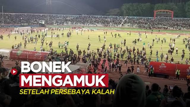 Berita video sejumlah Bonek turun ke lapangan mengamuk setelah Persebaya Surabaya kalah 1-2 dari RANS Nusantara FC pada Kamis (15/9/2022).
