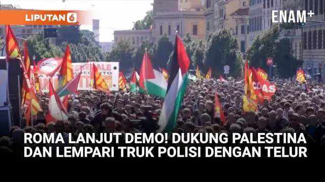 Puluhan ribu orang turun ke jalan di Roma, Italia pada Jumat (3/10), bertepatan dengan aksi mogok nasional di Italia.