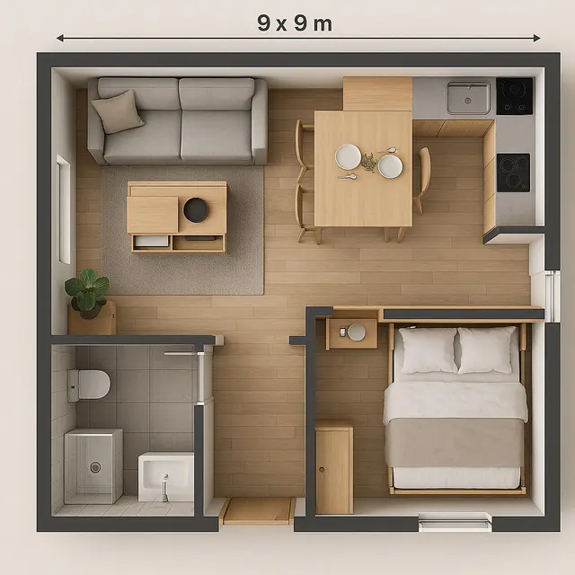 Ide Denah Rumah 9x9 Minimalis Sederhana