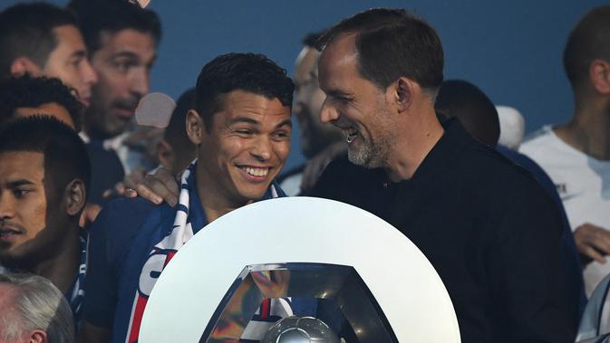 Thomas Tuchel saat membantu Paris Saint-Germain menjuarai Liga 1 2018-2019. (AFP/Frank Fife)