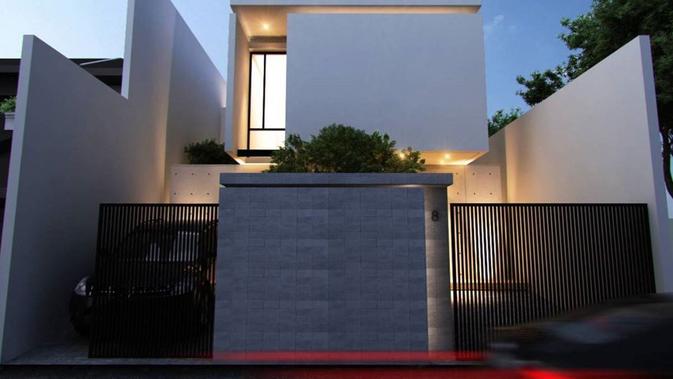 Pagar rumah minimalis perpaduan besi hitam dan tembok beton, J House di Tangerang karya Design Intervention. (dok. Arsitag.com)