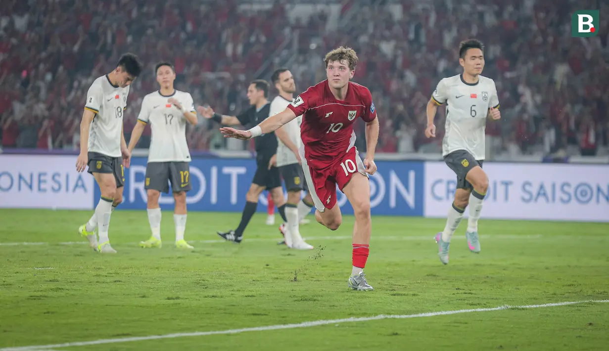 <p>Ekspresi striker Timnas Indonesia, Ole Romeny, setelah menjebol gawang Timnas China pada pertandingan Kualifikasi Piala Dunia 2026 di Stadion Utama Gelora Bung Karno, Jakarta, Kamis (5/6/2025). (Bola.com/Bagaskara Lazuardi)</p>