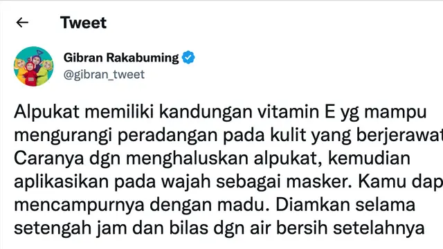 Tips kecantikan ala Gibran Rakabuming. (Foto: Dok. Twitter @gibran_tweet)