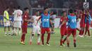 Pemain Timnas Indonesia U-19 merayakan kemenangan atas Uni Emirat Arab U-19 pada penyisihan Grup A Piala AFC U-19 2018 di Stadion GBK, Jakarta, Rabu (24/10). Indonesia unggul 1-0 dan melaju ke perempat final. (Liputan6.com/Helmi Fithriansyah)